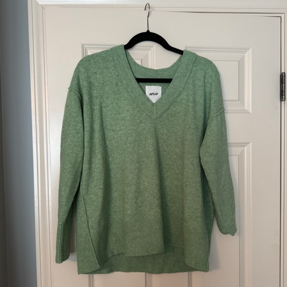 Aerie Green Oversized V-Neck Sweater